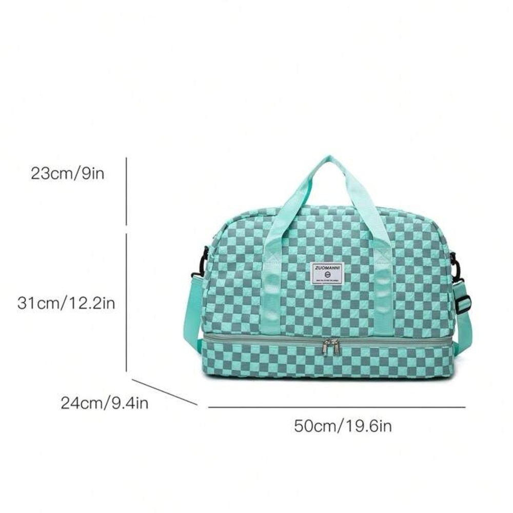 Portable Checkerboard Pattern Sports Gym Bag, Large Capacity Travel Duffle - Picture 5 of 5